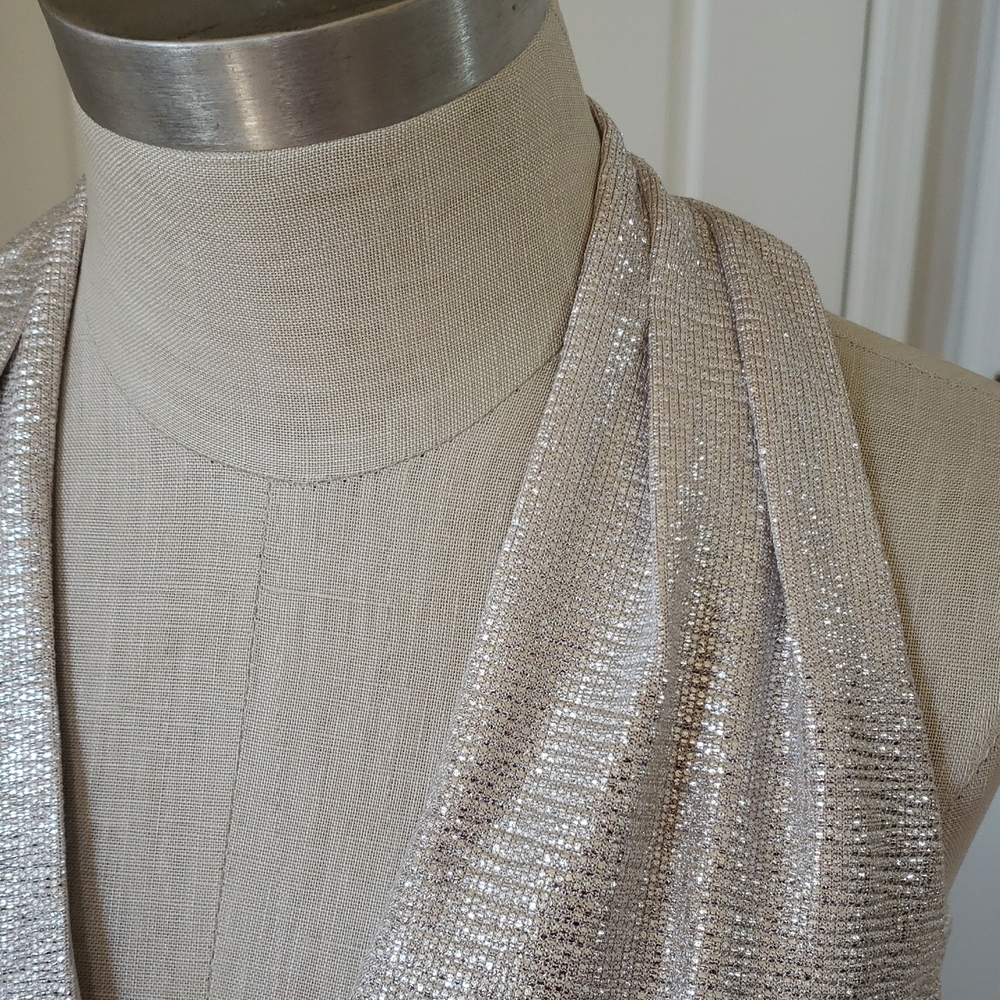 Lauren Ralph Lauren Silver Metallic Wrap Dress | Sleeveless Evening Gown SIZE 2 - Picture 8 of 16